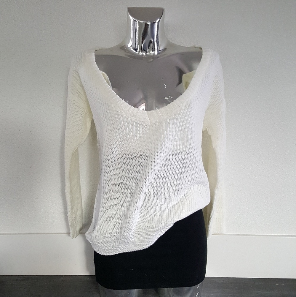 White Classy Knit Sweater Long Sleeve