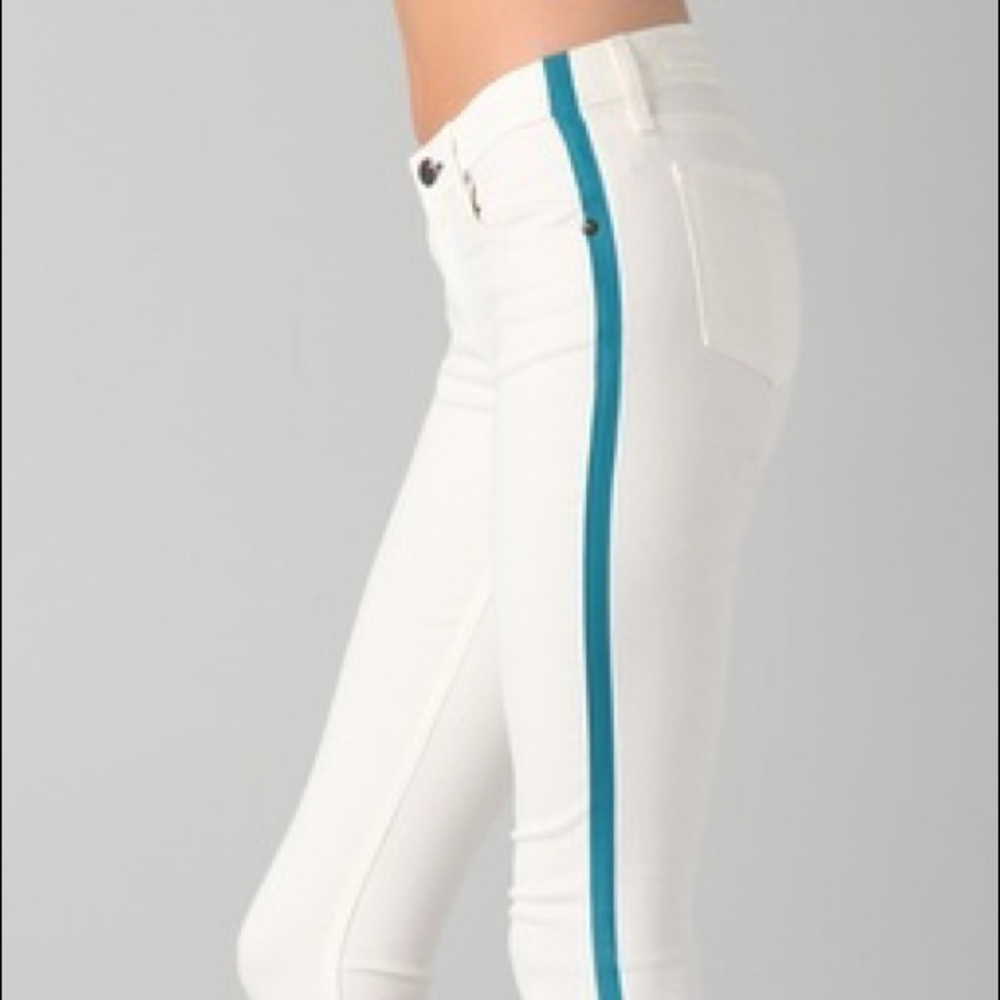 Rag & Bone Tuxedo White Jean with Turquoise Stripe