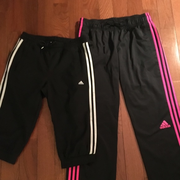 2 Pair ADIDAS 3 Stripe Athletic Pants Medium - Picture 1 of 3