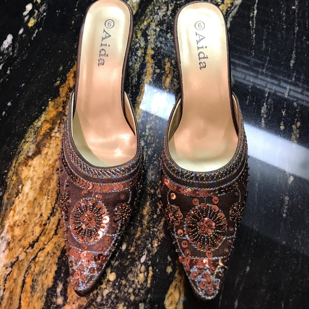 Brown & Bronze Sequin Mules *Size 9