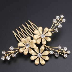 NEW bridal gold diamond floral flower hairpin comb