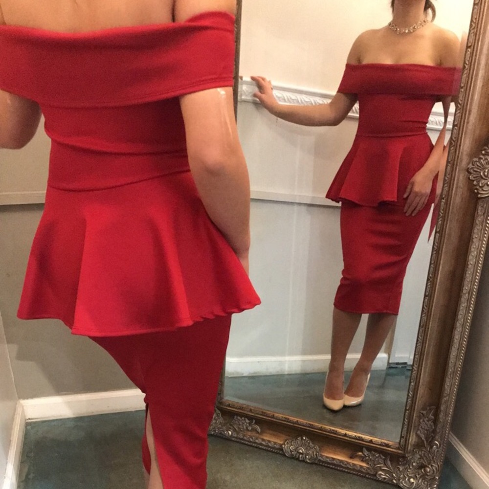 Brand New Off shoulder Peplum Cocktail Dress Midi