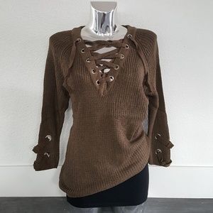 Chocolate Laced Up Sweater Long Sleeve