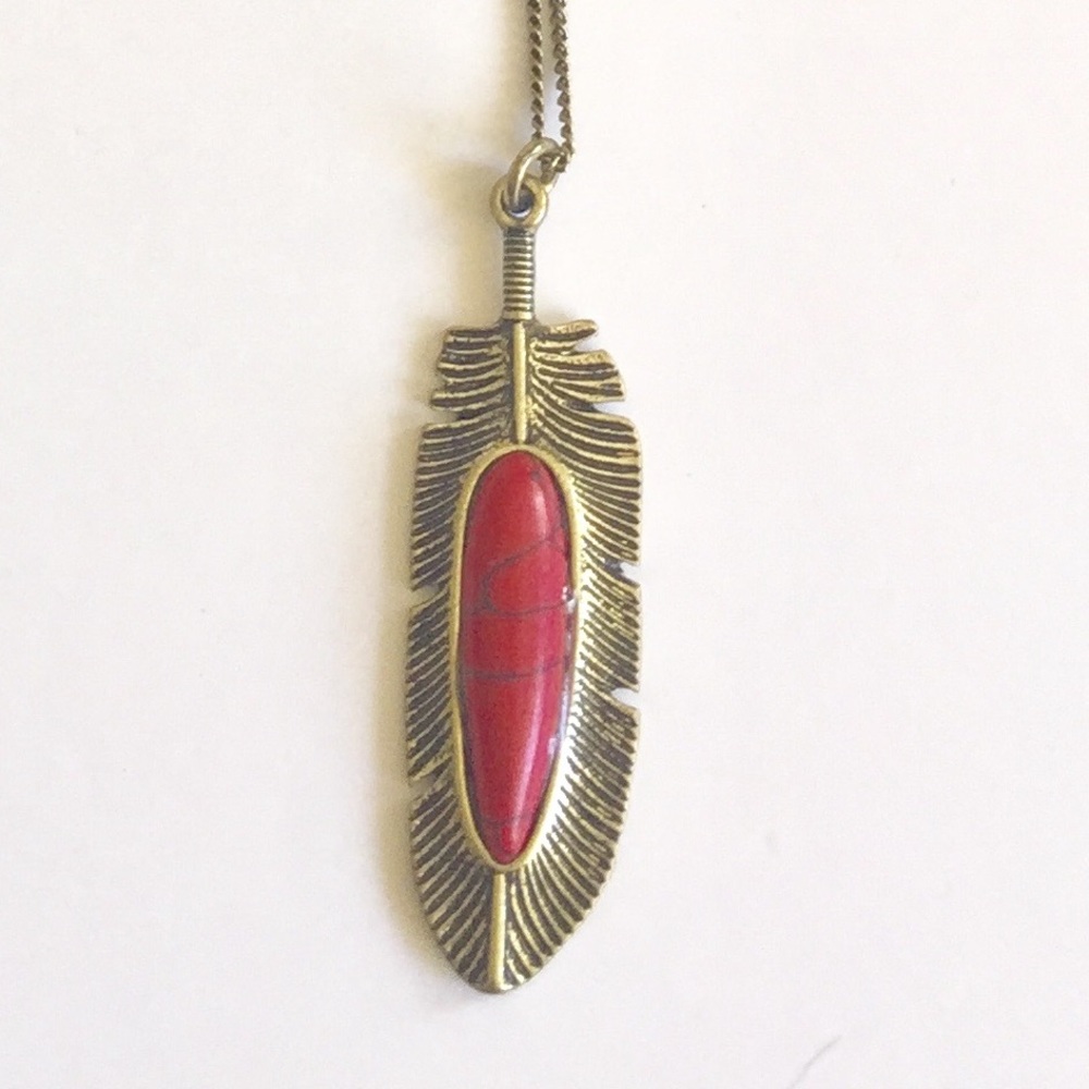 Red and Antique gold leafed necklace