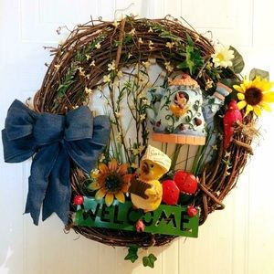 Red Cardinal And Canary Ladybug Birdhouse wreath