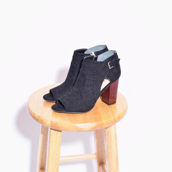 Unisa Shoes - Black Suede Peep Toe Booties