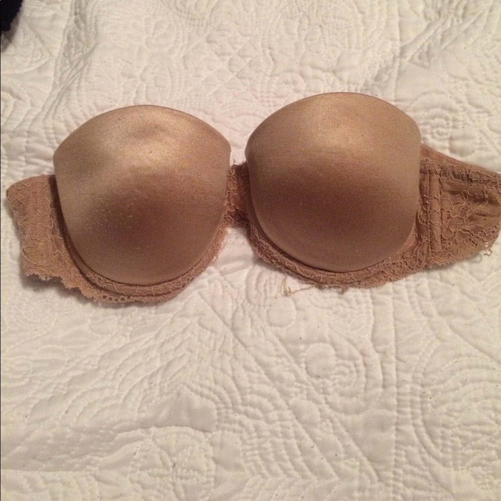 Pink Victoria’s Secret strapless bra