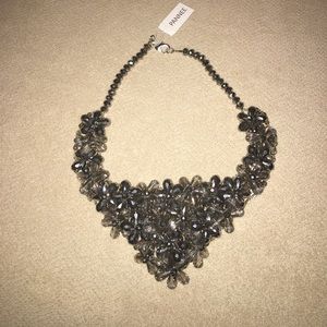 NWT, Statement Necklace, Crystal & Smokey Grey Bib