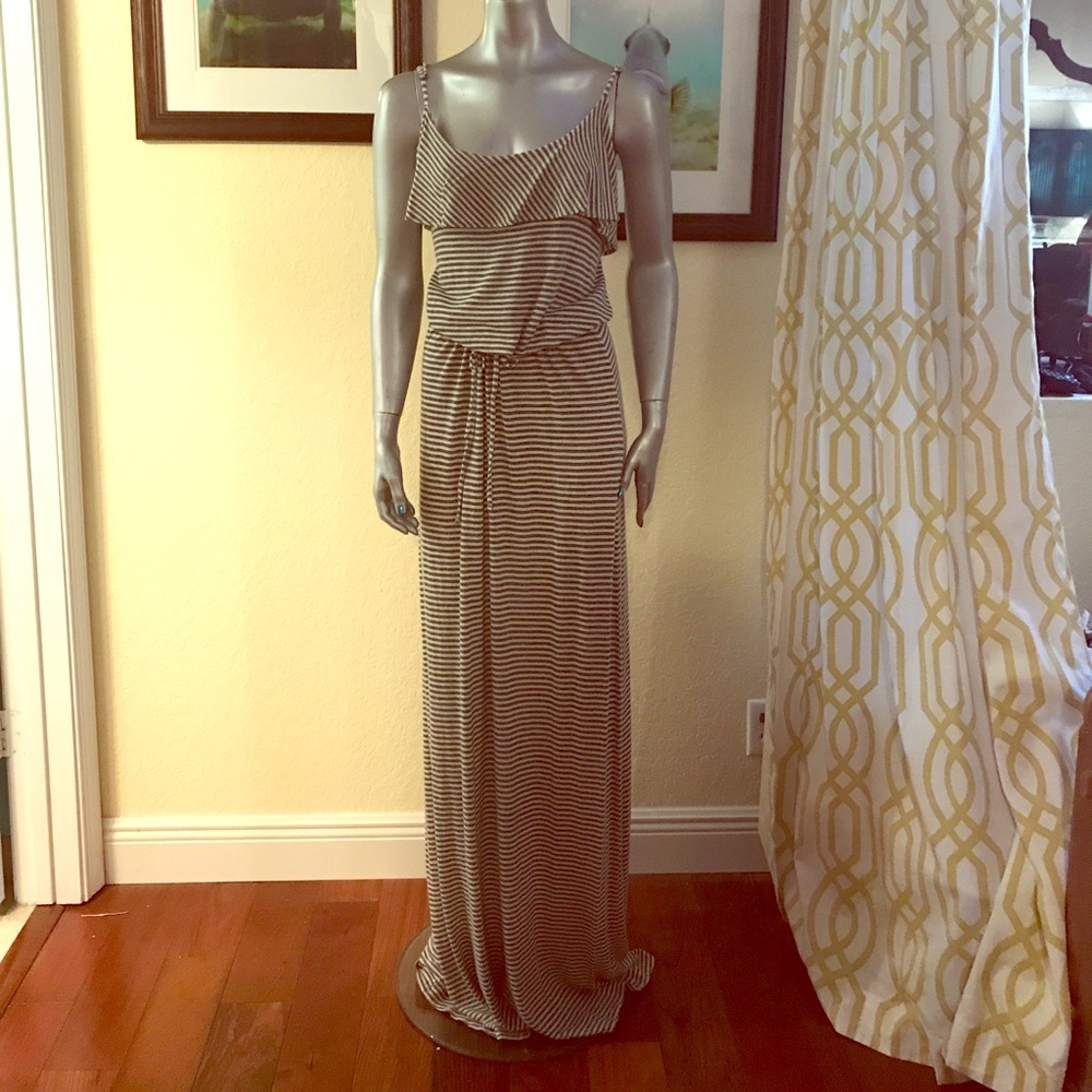 Large grey & white striped drawstring maxi - new