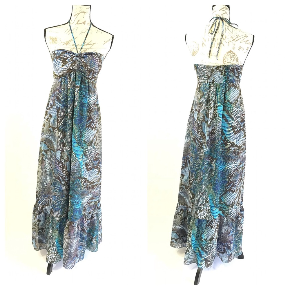 Anne Klein Blue Patterned Casual Maxi Dress