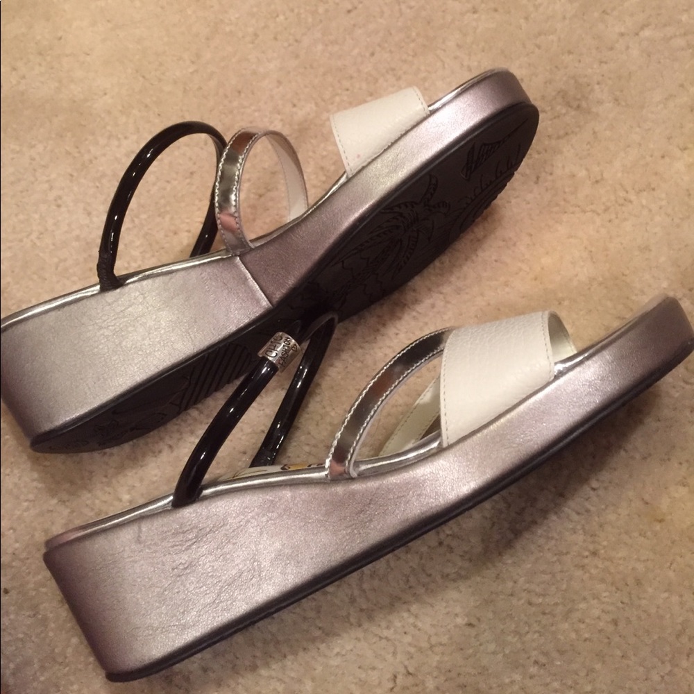Brighton Harper tricolor metallic backless wedges