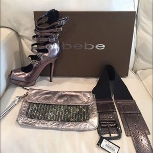 BEBE belt , shoe, clutch bundle