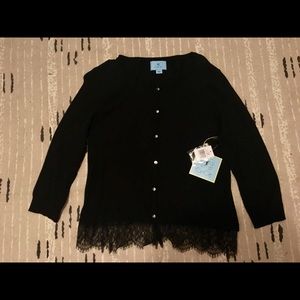 New with tags! Black cardigan with lace trim