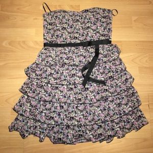 earthy floral ruffle tiered strapless mini dress earthy floral ruffle tiered strapless mini dress
