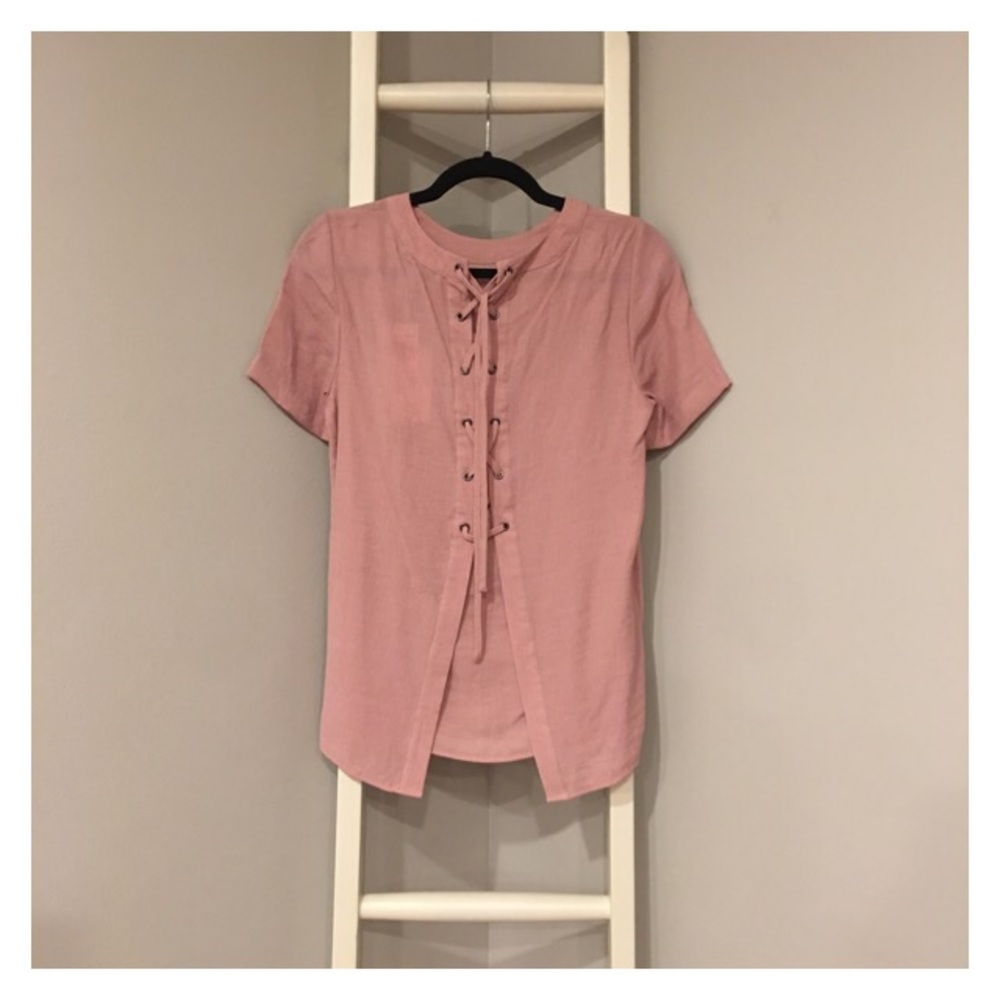NWT Dusty Rose Mauve Pink Lace Up Back Top S