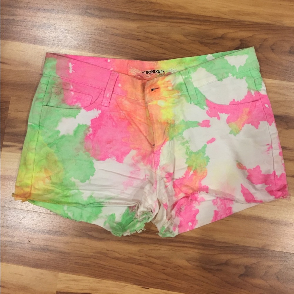 Tie dye jean shorts