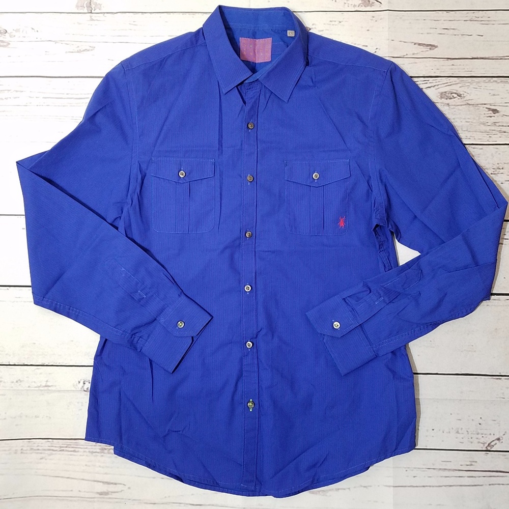 (Unknown) Men's Blue UK Dress Shirt Size L