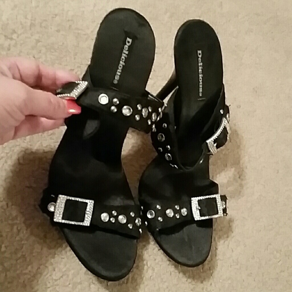 Black High Heels with Rhinestones