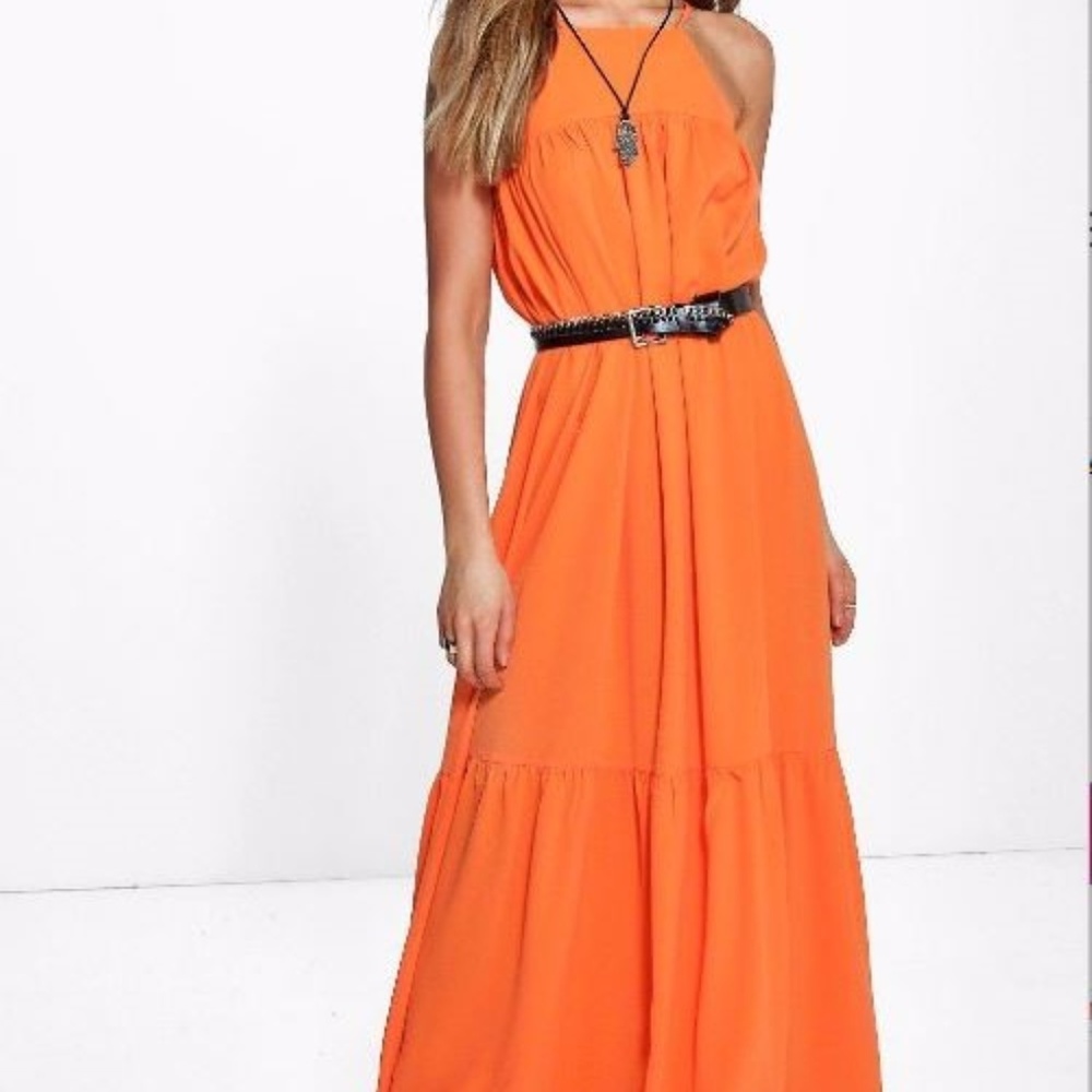 Orange Bubble Hem Maxi Dress Sz 6