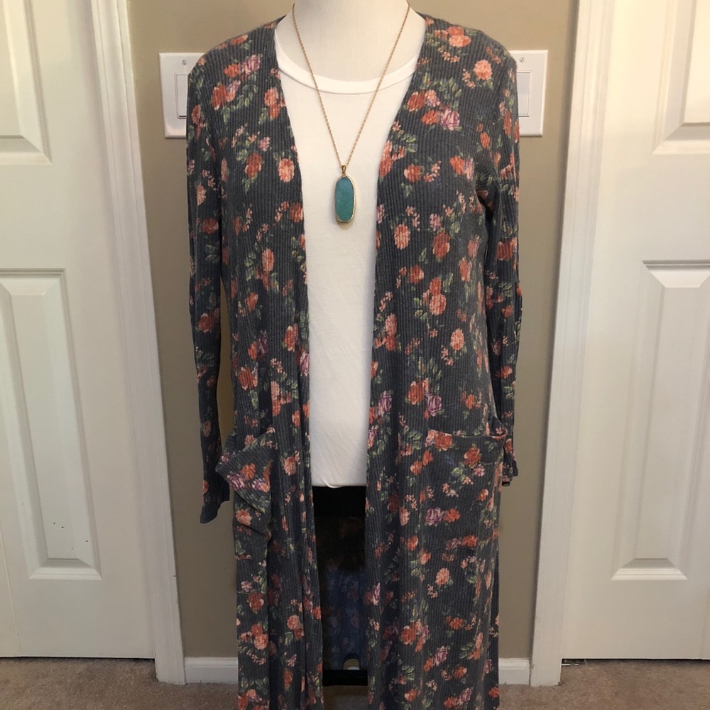 Lularoe Grey Floral Sarah Sweater