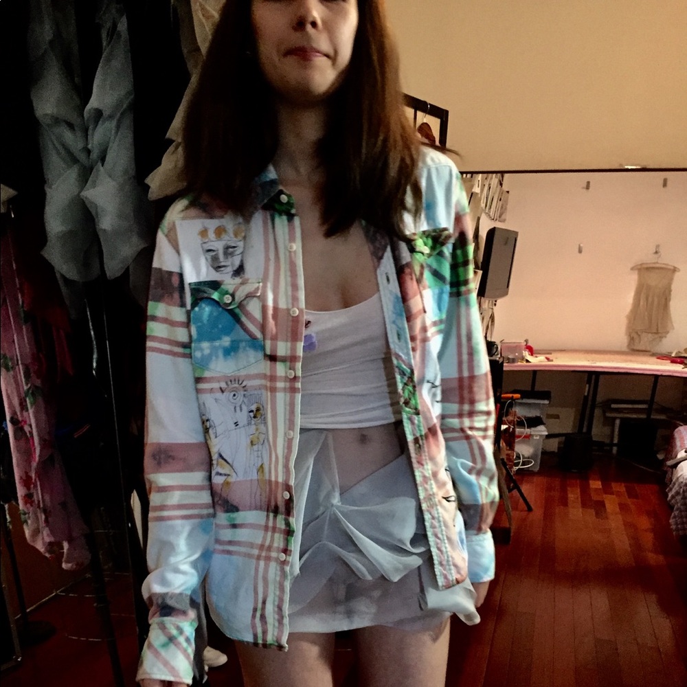 Multi-color graphic flannel shirt