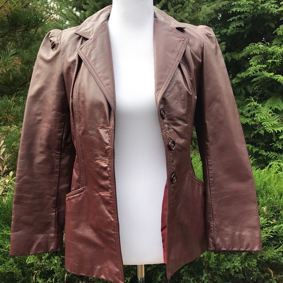 Maroon Leather 3 Button Front Vintage Jacket - Picture 1 of 7