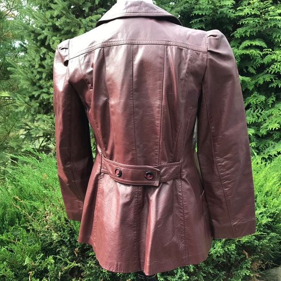 Maroon Leather 3 Button Front Vintage Jacket - Picture 3 of 7