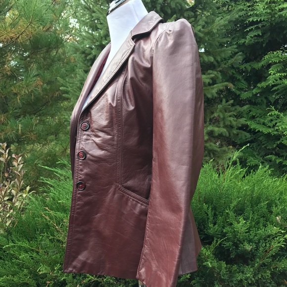 Maroon Leather 3 Button Front Vintage Jacket - Picture 4 of 7