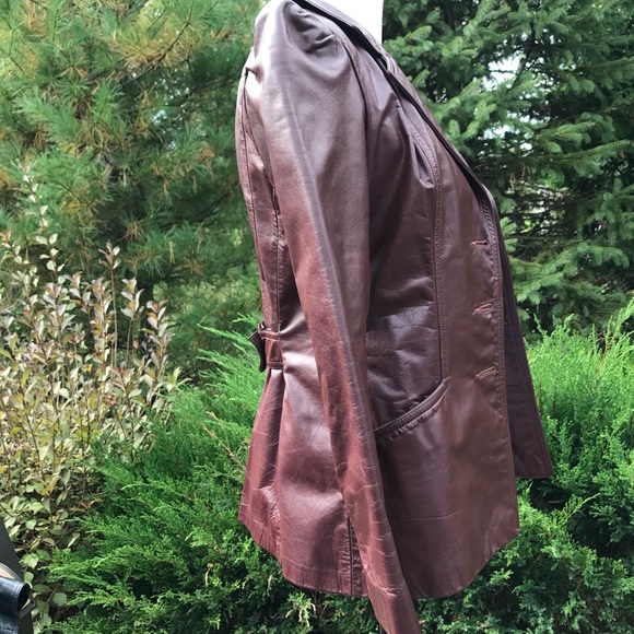 Maroon Leather 3 Button Front Vintage Jacket - Picture 5 of 7