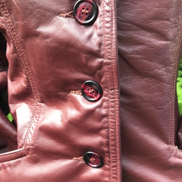 Maroon Leather 3 Button Front Vintage Jacket - Picture 6 of 7