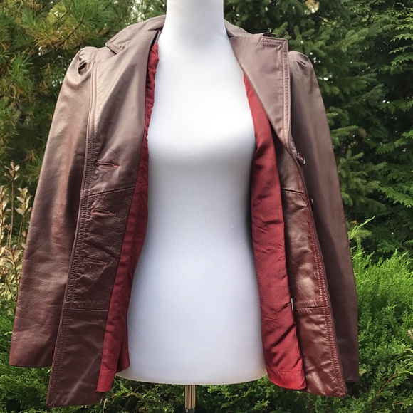 Maroon Leather 3 Button Front Vintage Jacket - Picture 7 of 7