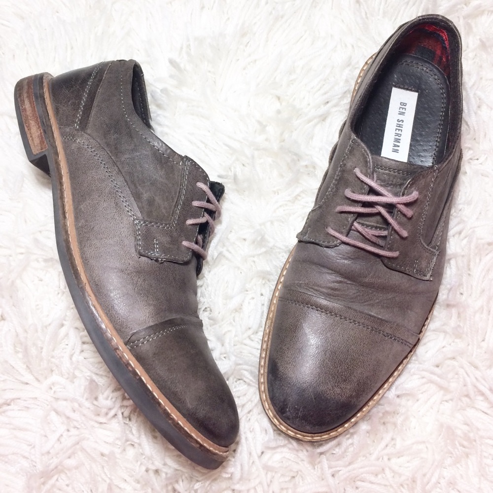 Ben Sherman Grey Leather Oxfords Shoes Size 8