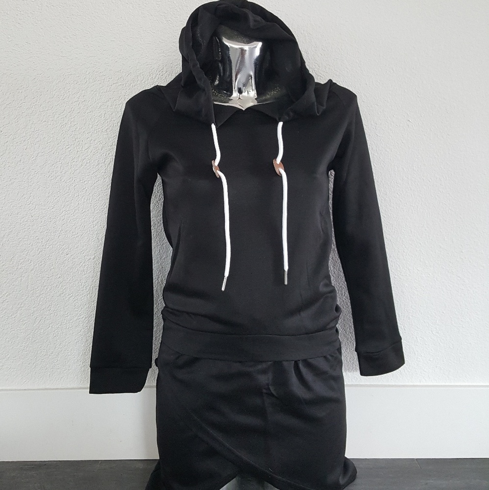 Black Classic Slim Hooded Sport Suit