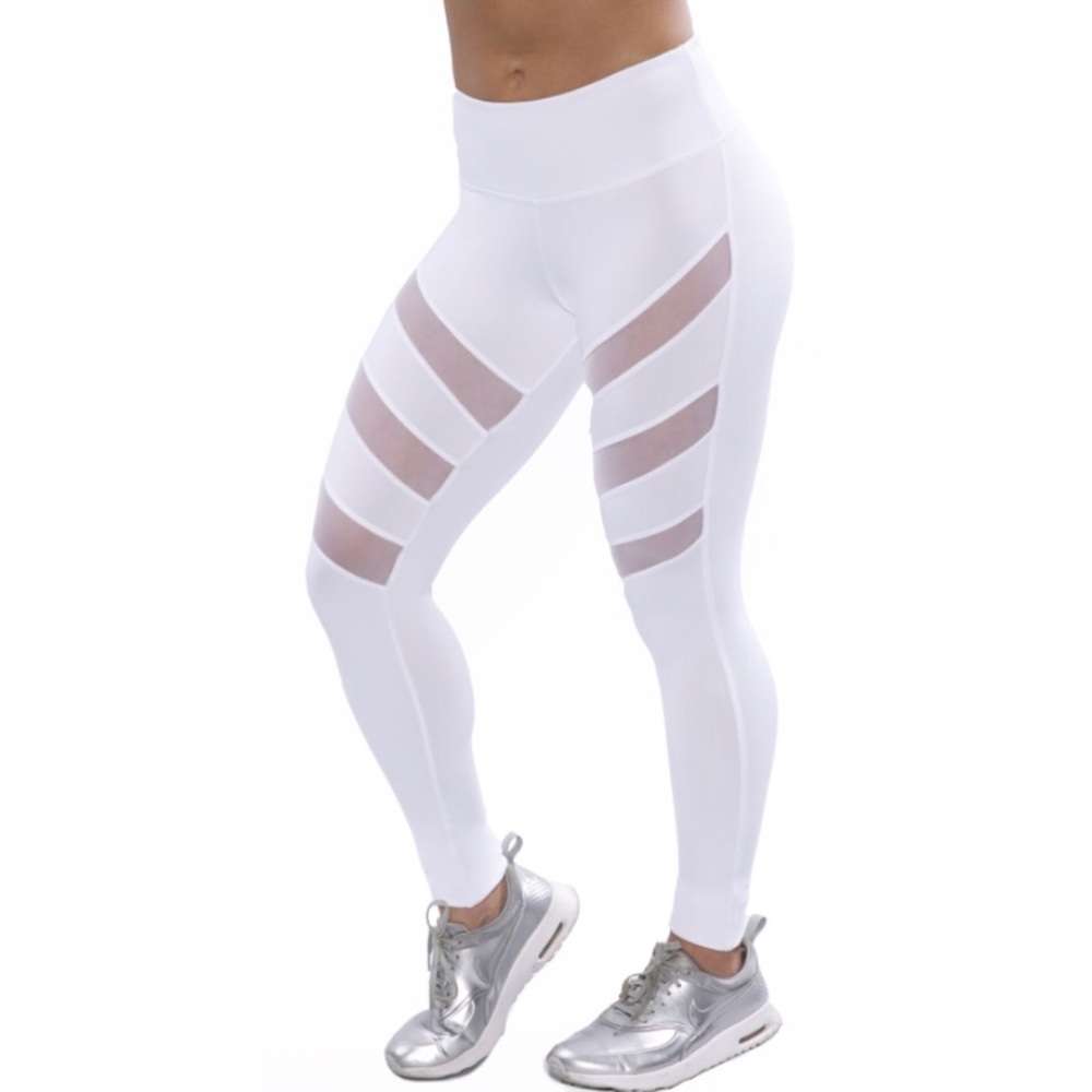JFitness Active Wear White Mesh Workout Leggings