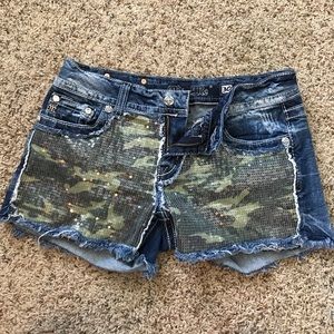 Miss Me Sequined camo shorts