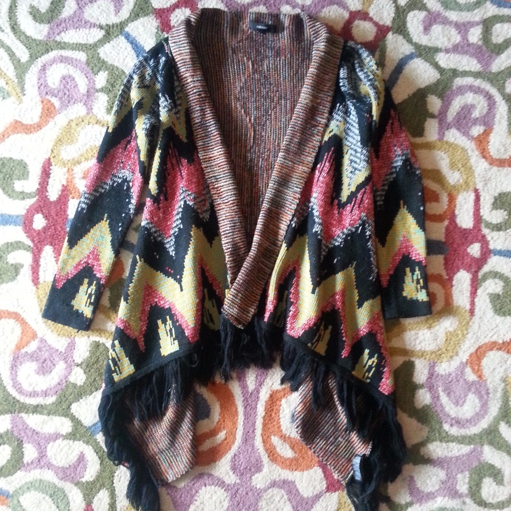 Forever 21 Boho Chevron Cardigan Fringe Hippie