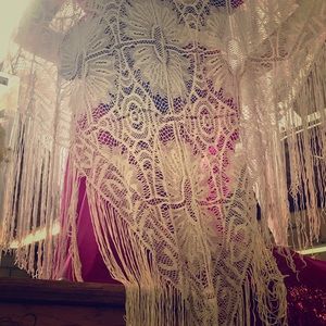 Vintage lace fringe shawl