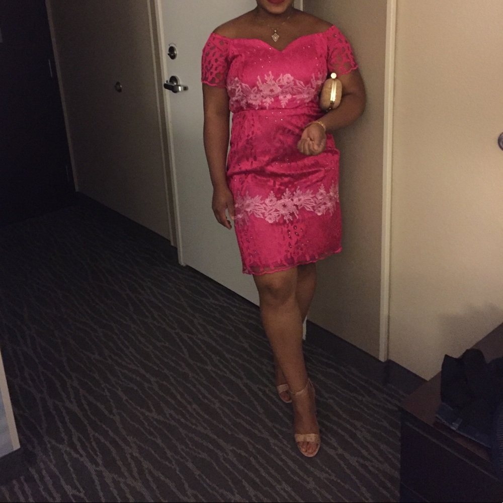 Pink lace knee length dress