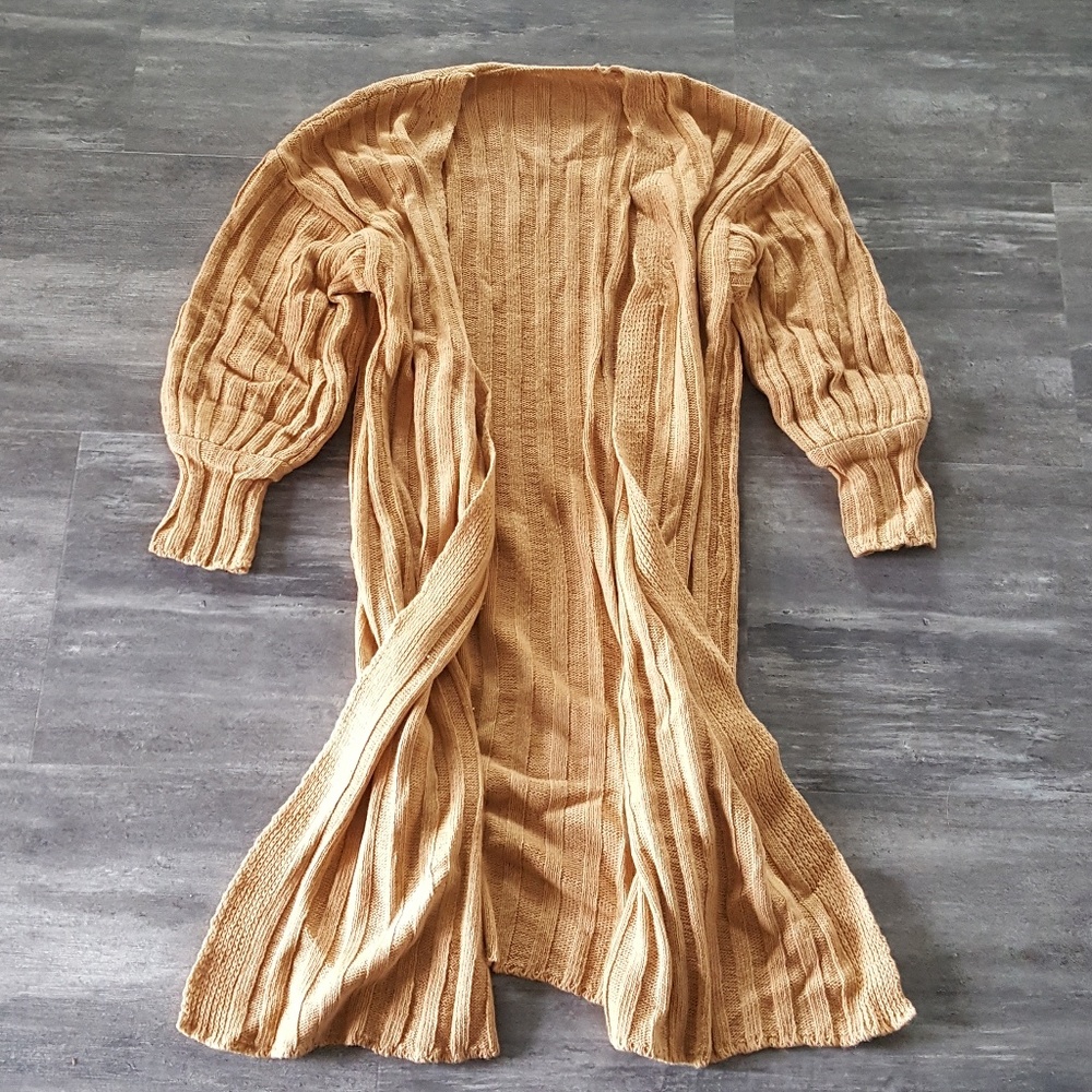 Camel Ribbed Long Sleeve Duster Cardigan