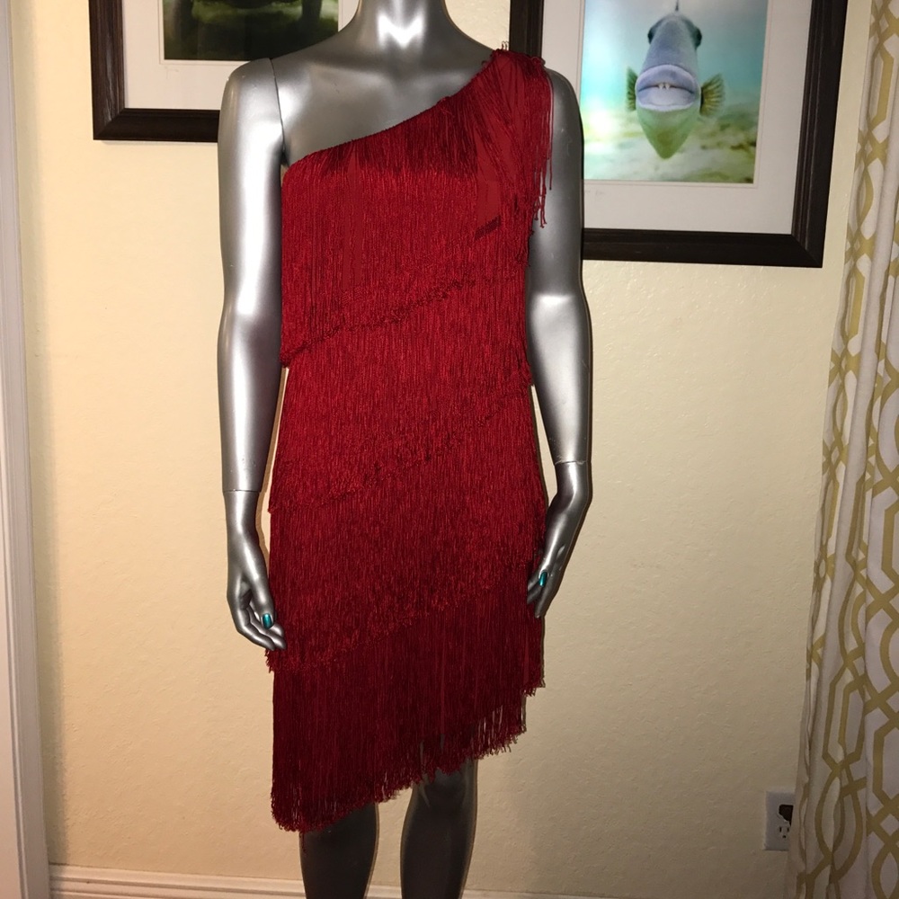 NWT flapper holiday party fringe tassel dress red