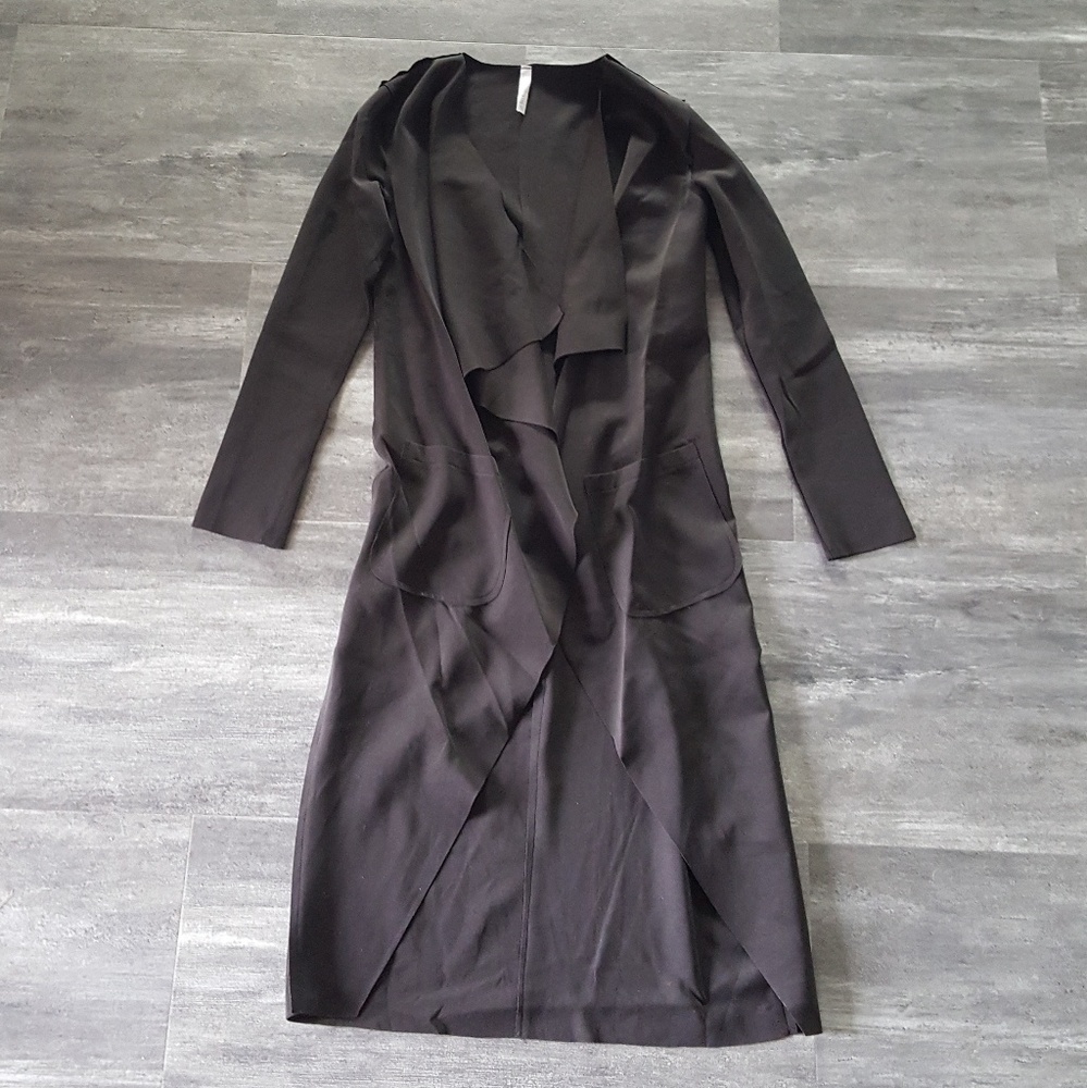 Black Pocket Detailed Long Dressy Duster