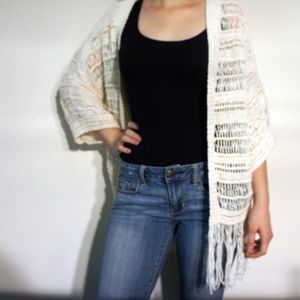 American Eagle Cream Fringe Cardigan