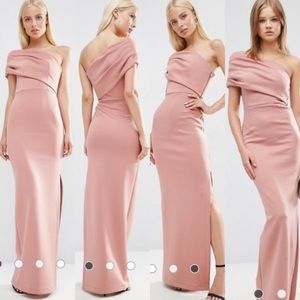 One Shoulder Bardot Scuba Maxi Dress w/Exposed Zip
