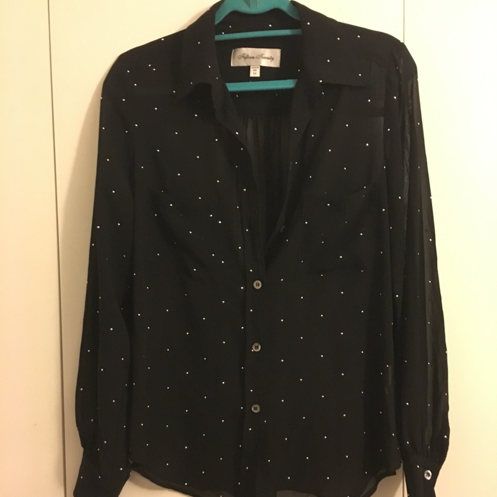 Black shear button down w/rhinestones