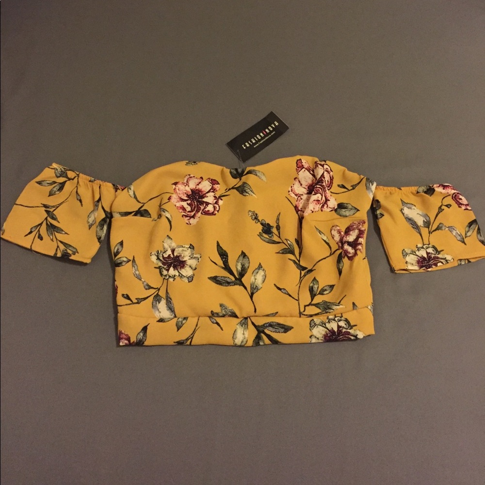 Fashion Nova Floral Yellow Crop Top