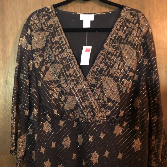 NWT-Black/Gold Metallic Top/Blouse size 26-28 - Picture 1 of 8
