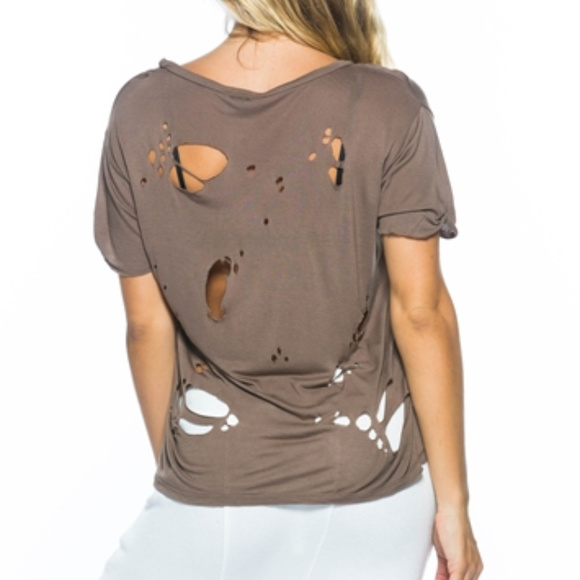 SASSY DISTRESSED CUTOUT TEE CHOKER TOP - Picture 4 of 4