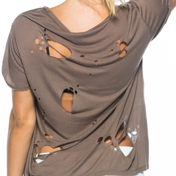 SASSY DISTRESSED CUTOUT TEE CHOKER TOP - Picture 3 of 4