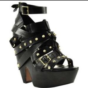 Strappy studded wedges