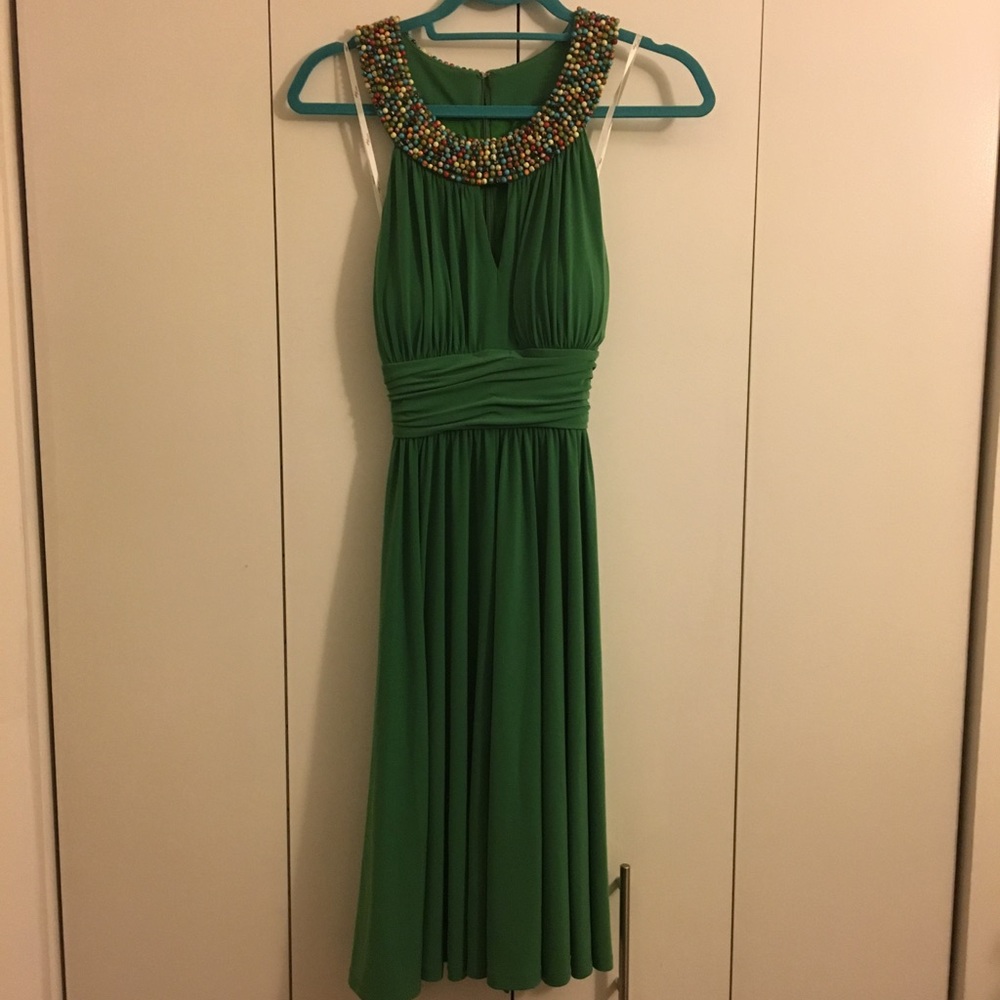 Suzi Chin green dress w/beading